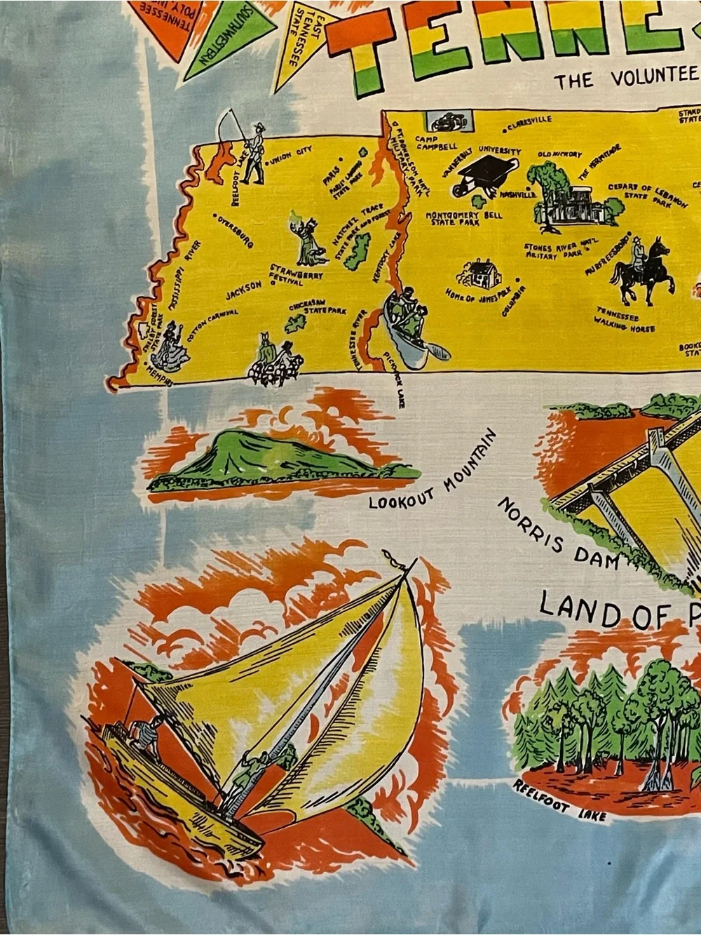 Rare Vintage 50s Tennessee Souvenir Silk Scarf Large 34 In Fair Condition